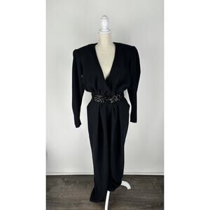 Les Archives Liberte Jumpsuit V Neckline Padded Shoulders Womens Small Black New